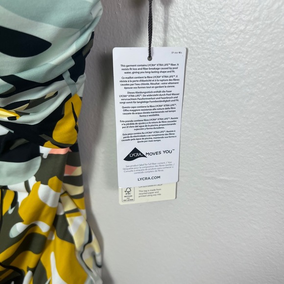 NWT Calia Shirred Cutout One Piece Swimsuit Tummy Control Multi Palm 16 - Picture 2 of 7